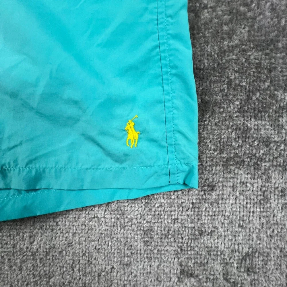 Polo Ralph Lauren Mens Teal Blue Yellow Swim Trunks Medium Mesh Lined Drawstring